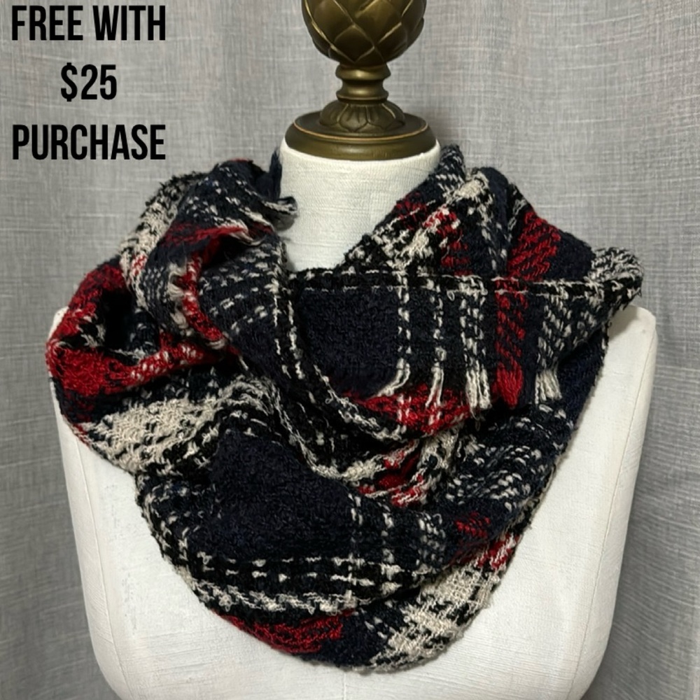 FREE WITH $25 PURCHASE Plaid Infinity Scarf-Red/White/Blue